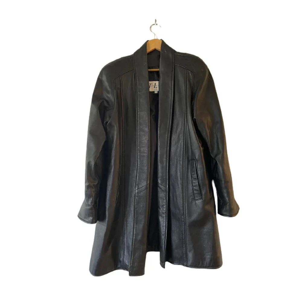 Twins Leather Collection TLC Size M Open Coat Jacket Shawl Collar Longline